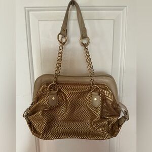 LOVECAT Metallic Gold Chain and Toned Handbag EUC